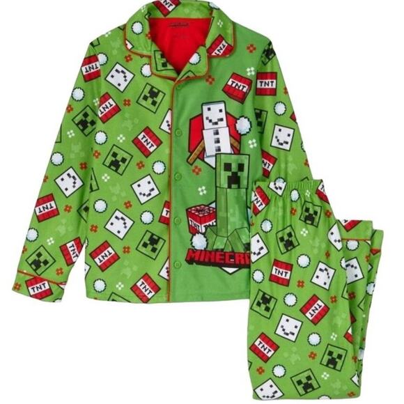 Christmas Minecraft Pajamas Minecraft Long Sleeve PJs Minecraft Christmas PJs XS - Picture 1 of 6